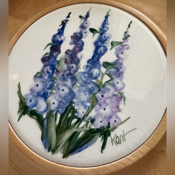 Woodbury Woodenware Rounded Trinket Dish Cheese Tray with Tile insert Vintage - Picture 2 of 5